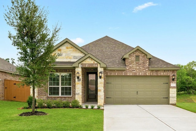 view of front of home featuring a garage and a front lawn