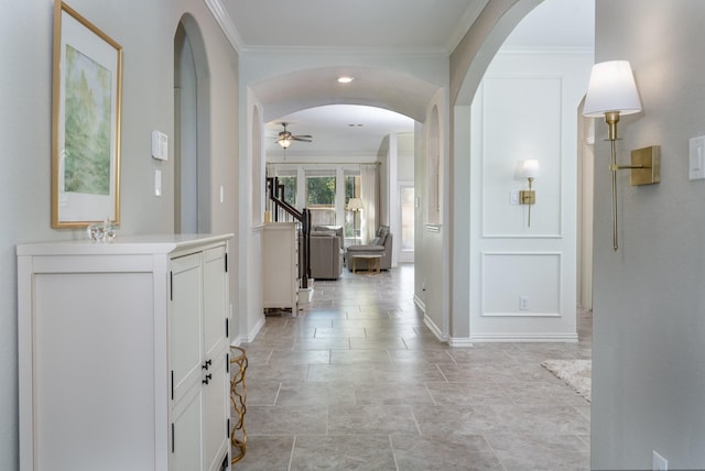 hallway with crown molding