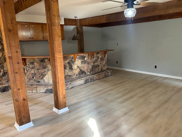 unfurnished living room featuring ceiling fan and light hardwood / wood-style flooring