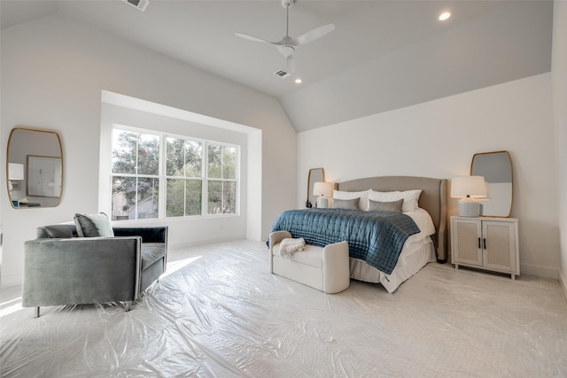 bedroom featuring vaulted ceiling and ceiling fan