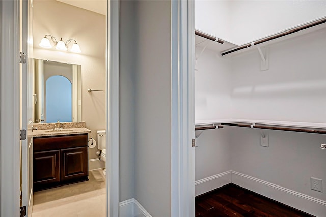 spacious closet featuring hardwood / wood-style floors and sink