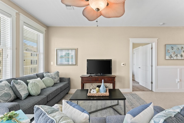 living room featuring light tile patterned floors