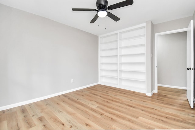 unfurnished bedroom with light hardwood / wood-style flooring and ceiling fan