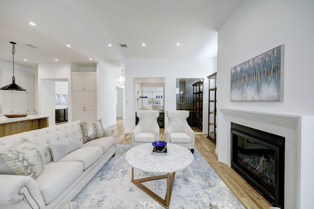 living room with light wood-type flooring