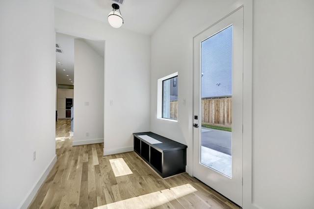 doorway to outside featuring light wood-type flooring