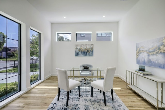 dining area with light hardwood / wood-style flooring and a wealth of natural light