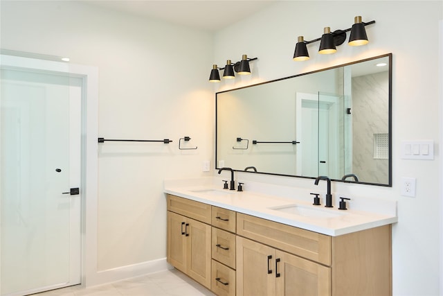 bathroom featuring vanity and walk in shower