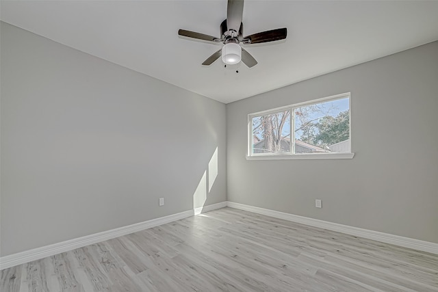 spare room featuring ceiling fan and light wood-type flooring