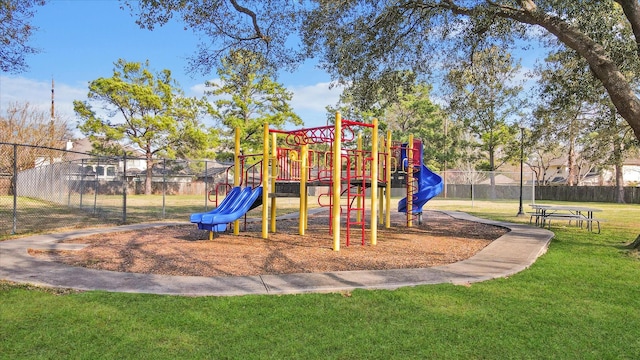 view of playground featuring a yard