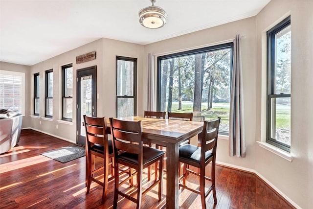 dining area with a healthy amount of sunlight and dark wood-type flooring