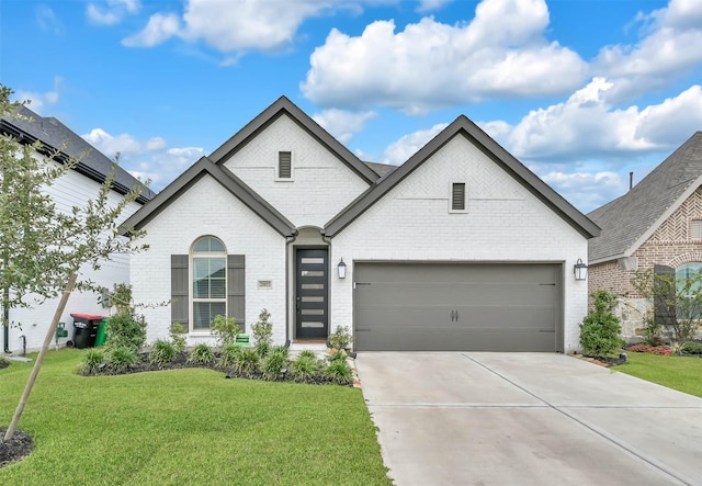 view of front of property featuring a garage and a front yard