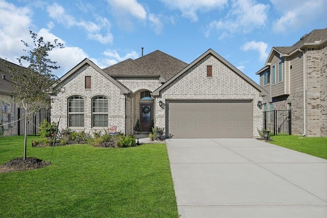 view of front facade with a garage and a front lawn