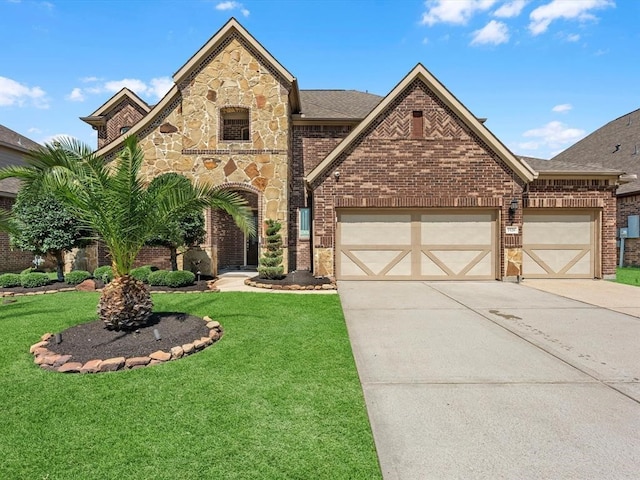 view of front of house with a garage and a front yard