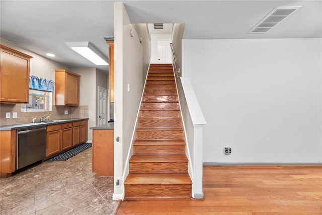 stairway with sink