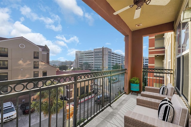 balcony with ceiling fan