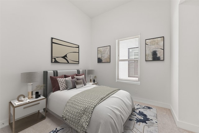 bedroom featuring light colored carpet