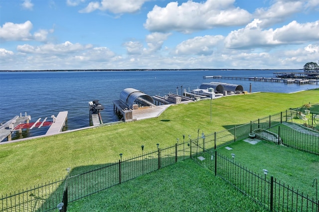 water view featuring a dock