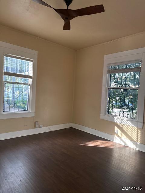 empty room featuring hardwood / wood-style floors and ceiling fan