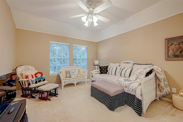 interior space featuring ceiling fan