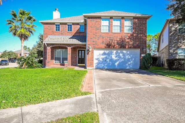 view of front of home with a garage and a front yard