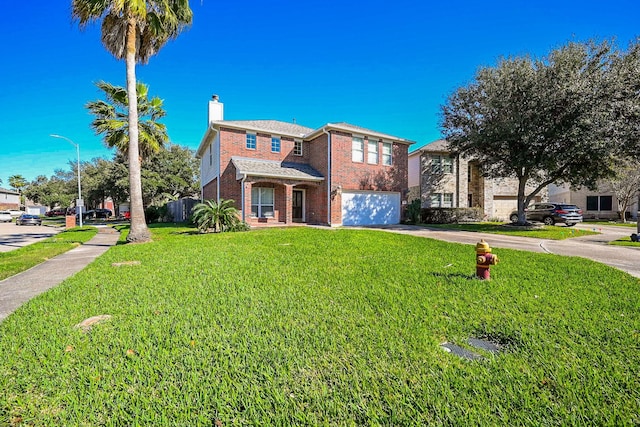 view of front facade with a front yard and a garage