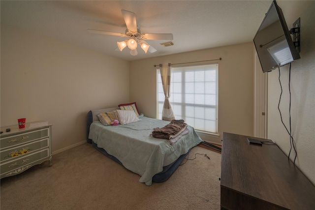 bedroom featuring carpet and ceiling fan