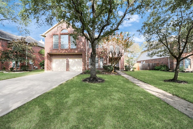 front facade with a front lawn and a garage