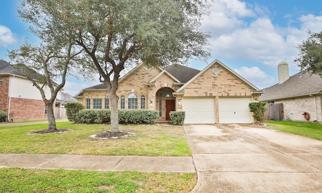 view of front of house featuring a front yard and a garage