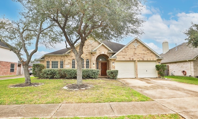 view of front of house with a garage and a front yard