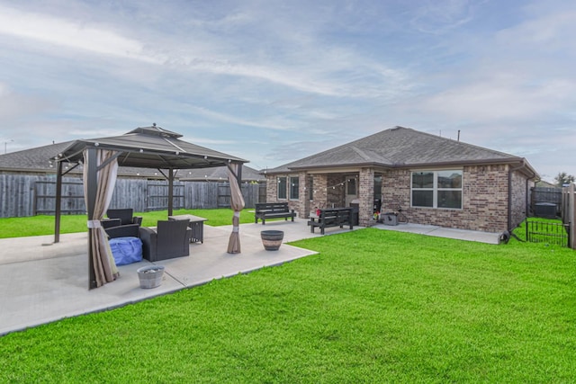 view of yard featuring a gazebo, a patio, and an outdoor hangout area