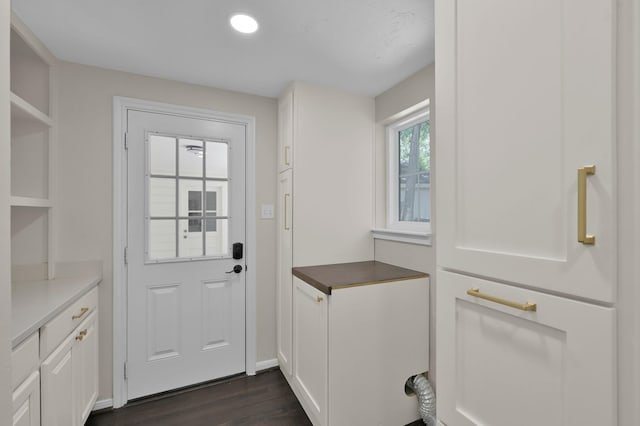 entryway featuring dark wood-style flooring, recessed lighting, and baseboards