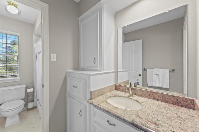 bathroom featuring tile patterned flooring, vanity, and toilet