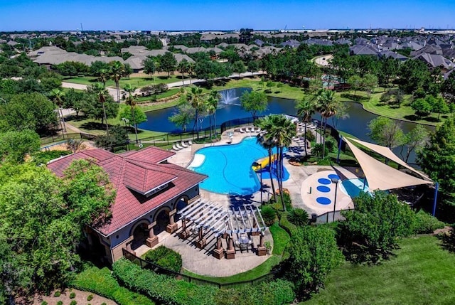 aerial view with a water view