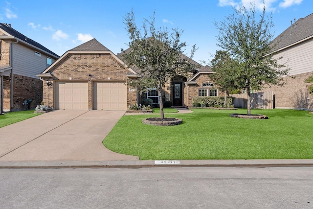 view of front facade with a front lawn and a garage