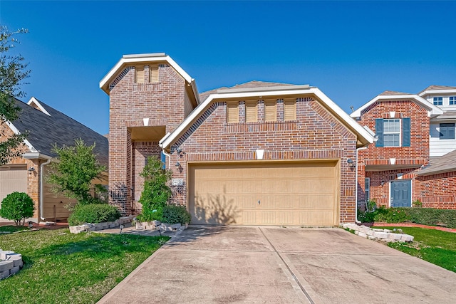 front facade featuring a front yard and a garage