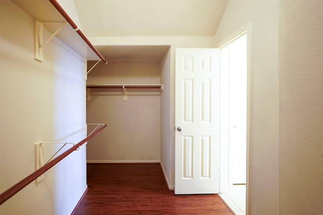 spacious closet with dark wood-type flooring