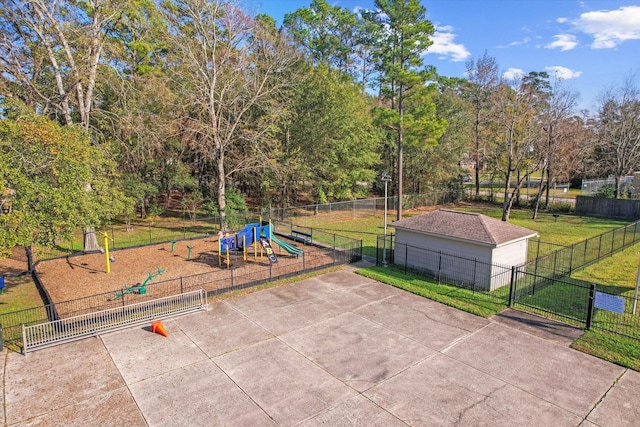 view of patio / terrace featuring a playground