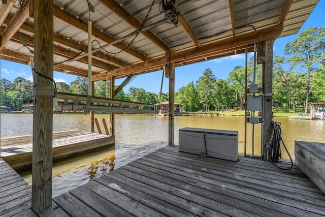 dock area with a water view