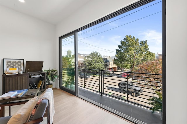 interior space with light hardwood / wood-style flooring