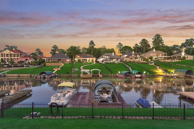 property view of water featuring a boat dock