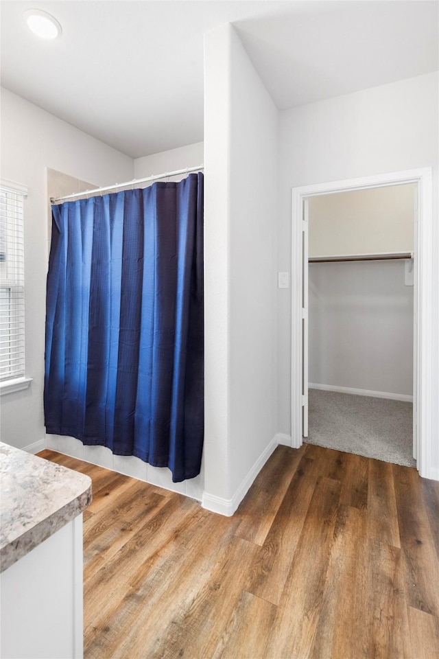 bathroom featuring hardwood / wood-style floors and vanity