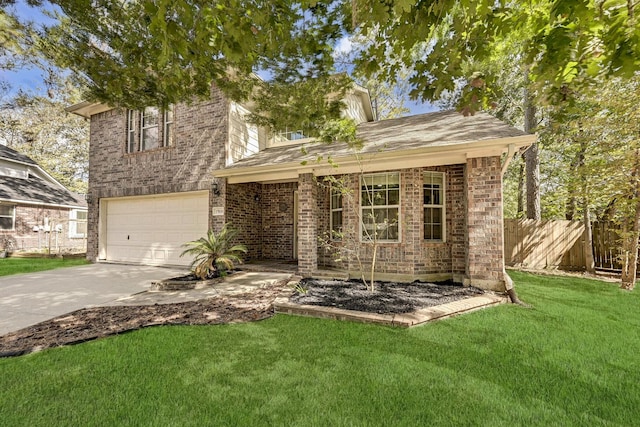 view of front of house featuring a front lawn and a garage