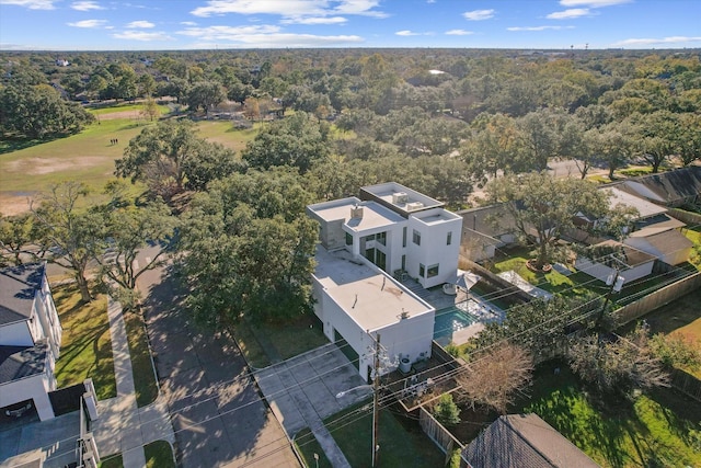 bird's eye view featuring a forest view