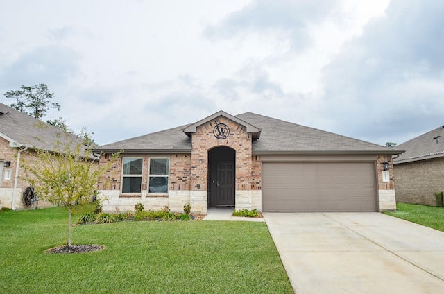 view of front facade featuring a garage and a front lawn