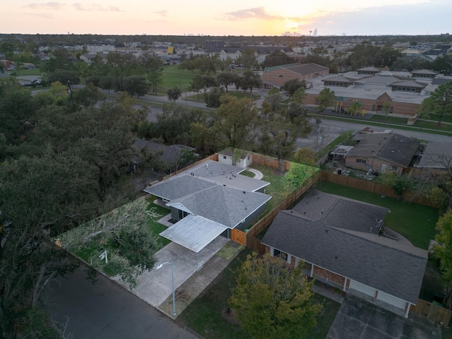 view of aerial view at dusk