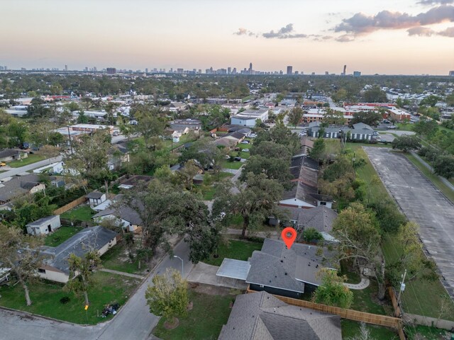 view of aerial view at dusk