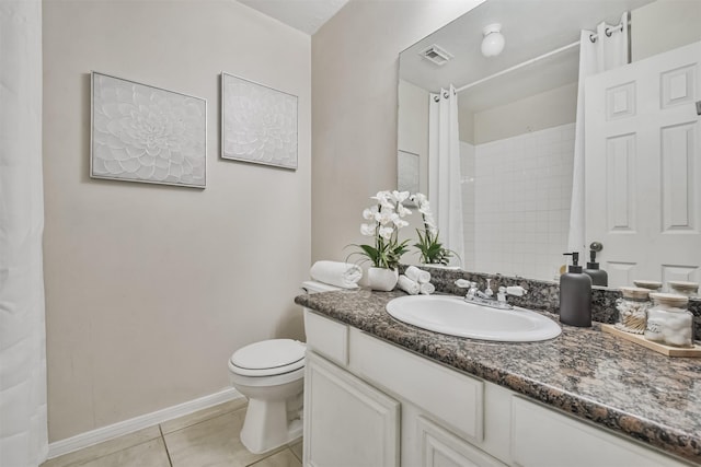 bathroom with tile patterned flooring, vanity, and toilet