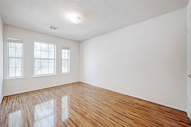 empty room with hardwood / wood-style floors, a textured ceiling, and a wealth of natural light