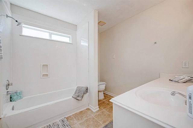 full bathroom with tile patterned floors, vanity, toilet, and tub / shower combination