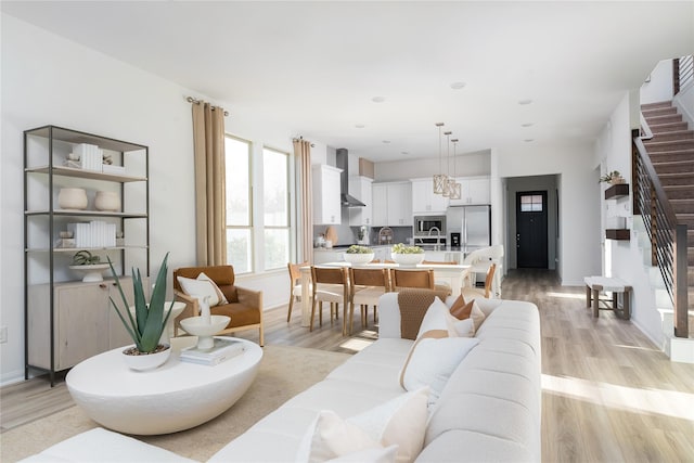 living room with light wood-type flooring